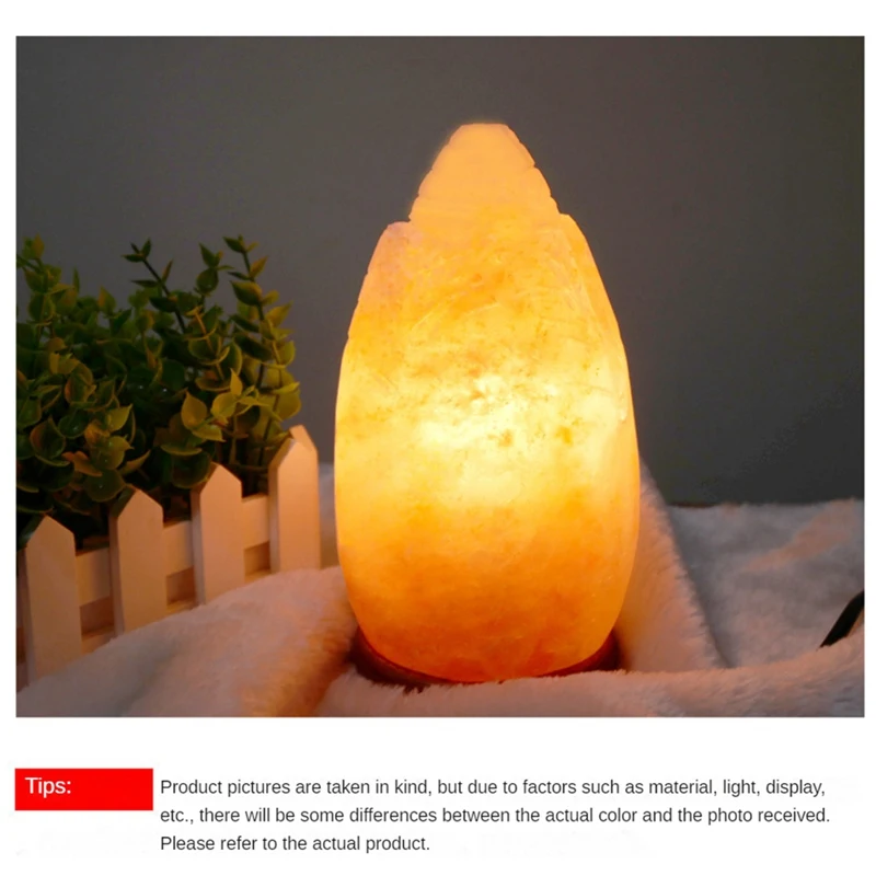 1 PCS Himalayans Rocks Salt Lamp Glow Night Light Bedside Ornaments, As Shown Wooden Home Decor Atmosphere Lights EU Plug