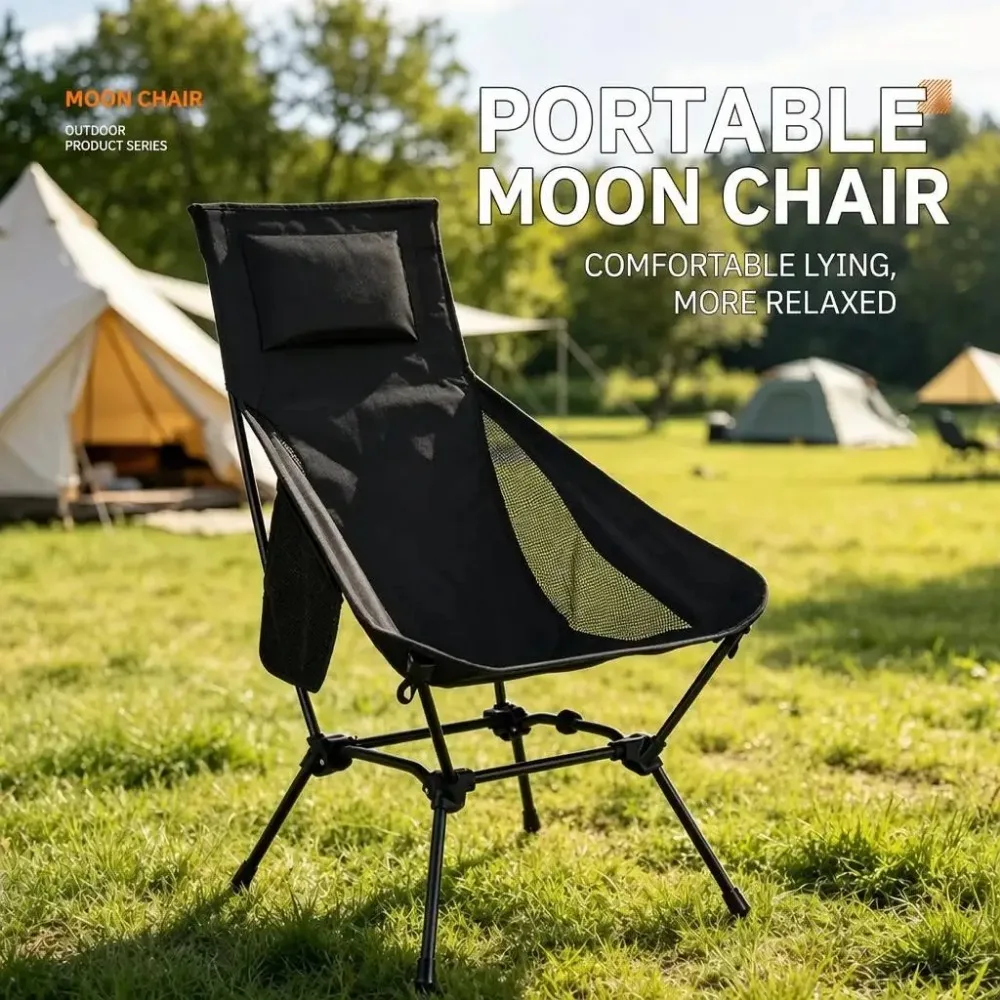 Ultra-light Outdoor Folding Chair Convenient Fishing Beach Chair Backrest Heightening Camping Chair High Back Moon Chair