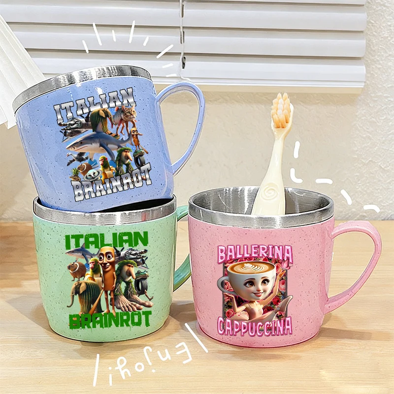 

Итальянская бутылка для воды Brainrot TungTungTung Sahur Tralalero Tralala, зубная щетка из нержавеющей стали, домашние чашки, чашка для воды с молоком и кофе