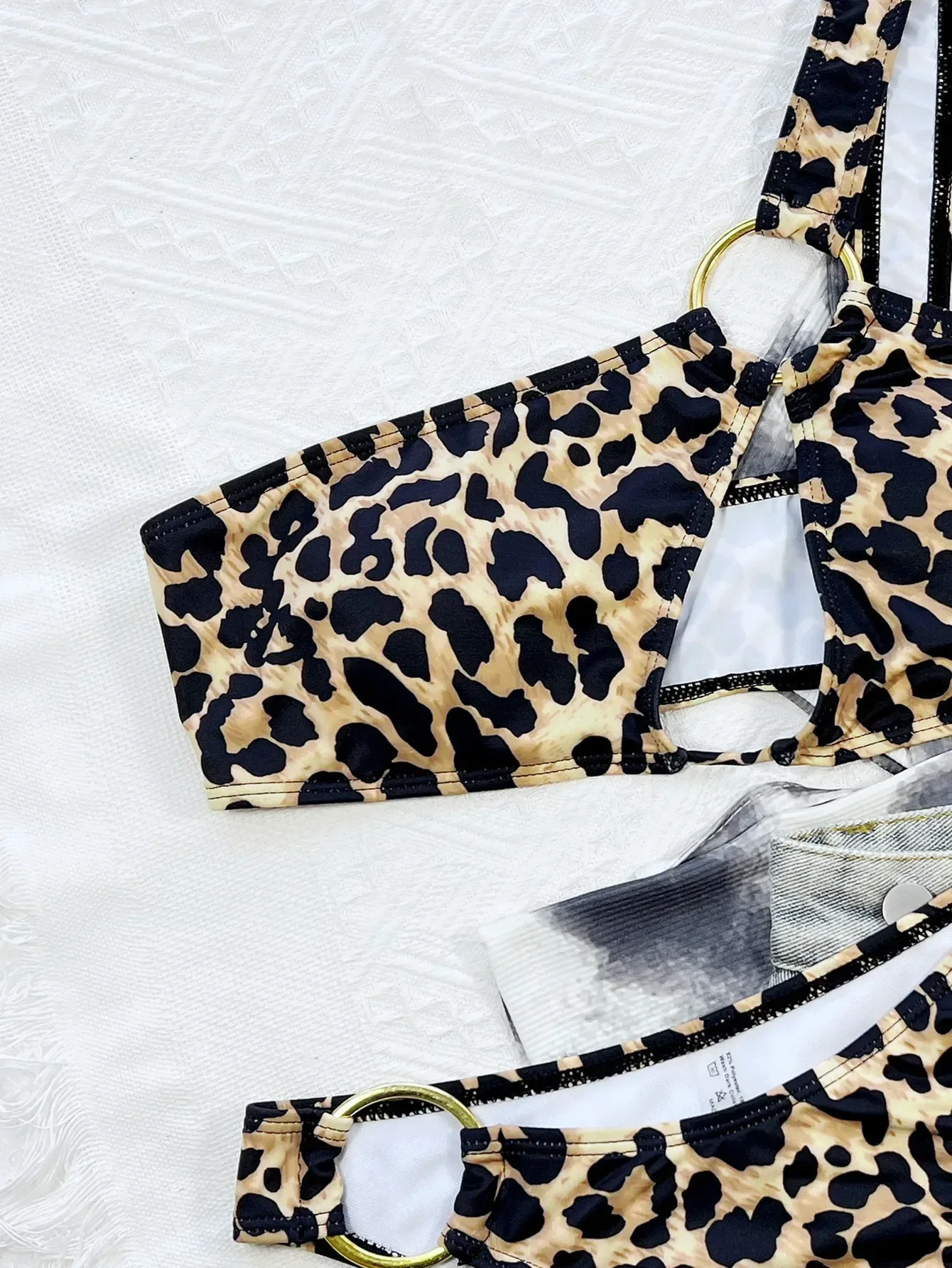 Conjunto de biquíni estampa de leopardo feminino, maiô recortado, maiô de um ombro, novo, 2 peças, 2022