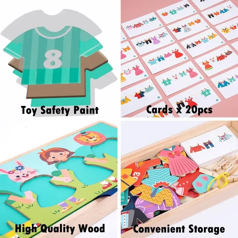Montessori Holz Kinder Kleidung Trocknen Dress-Up Puzzle Jigsaw Denken Spiele Pädagogisches Passenden Sortierung Spielzeug Geschenke