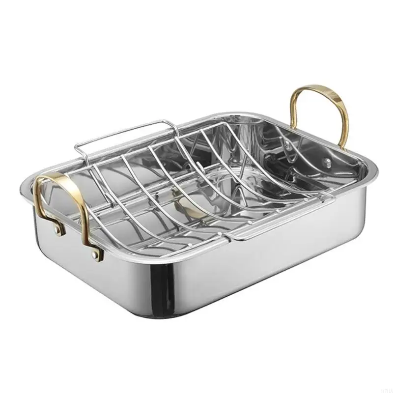 Antirust Steel Grill Pan For Barbecue Cooking With V-shape Rack For Outdoor Gatherings MultiPurpose Cooking Tool 87HA