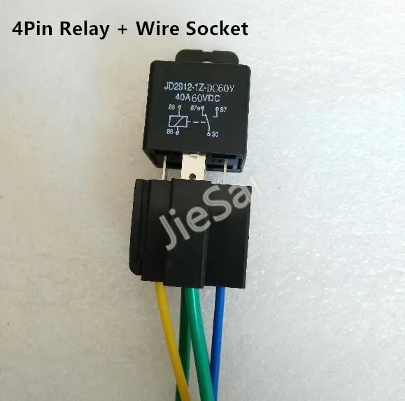 5pin 40A DC12V 24V 36V 48v 60V 72V 80v auto relay with mounting hole and automotive relay socket&wire