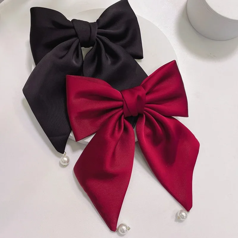 

Korean Ribbon Bow Pearl Hairclips for Women Fashion Hair Bows Hairpins Elegant Headpiece Spring Clip Girls Hair Accessories