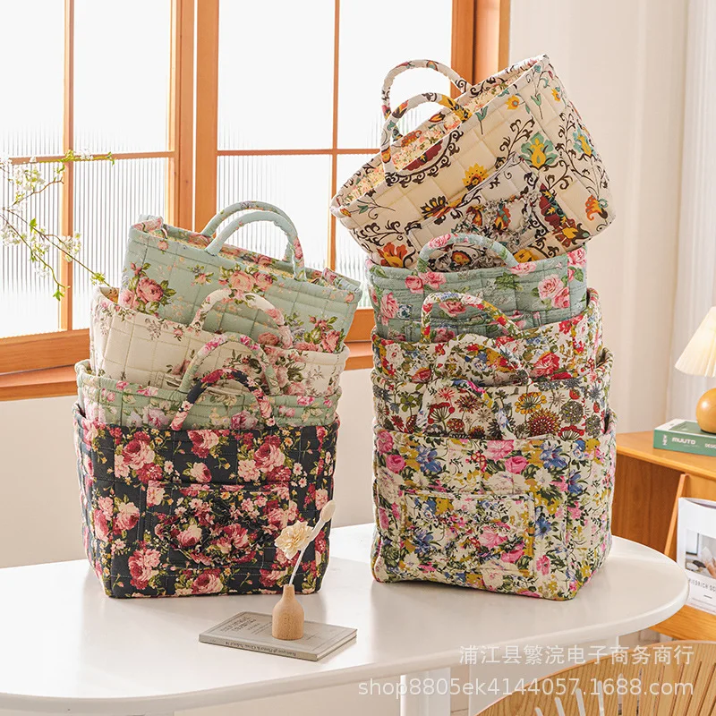 

Sweet Floral Women's Bento Handbags Retro Patchwork Ladies Tote Shoulder Bags Retro Flower Female Storage Shopper Bag Purse