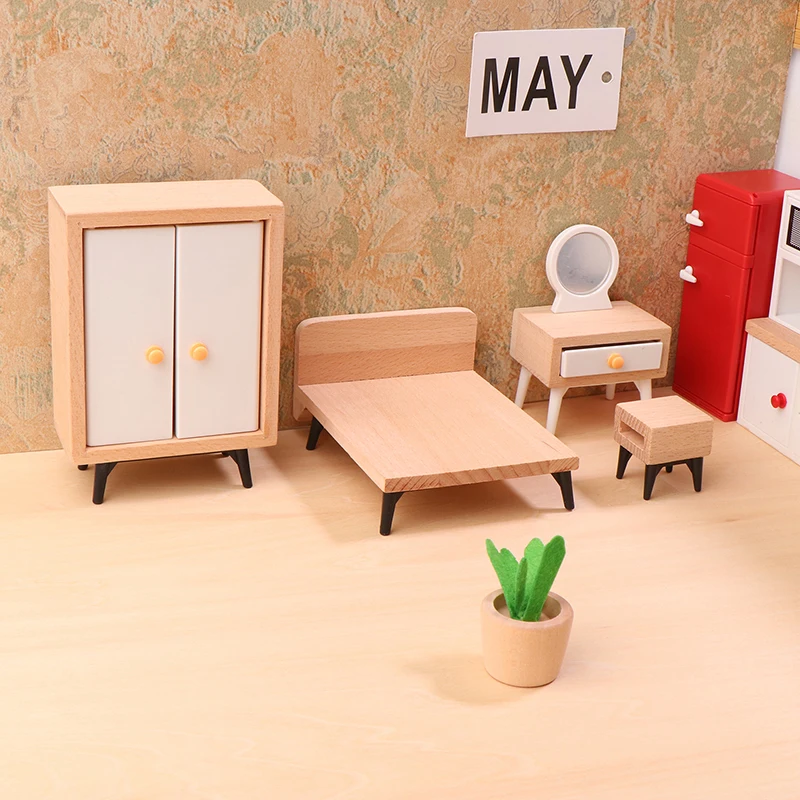 1:12 Puppenhausmöbel Holz Miniatur Schrank Bett/Couch/Stuhl/TV für Mädchen Puppen Puppenhaus Zubehör Rollenspiel Geschenke