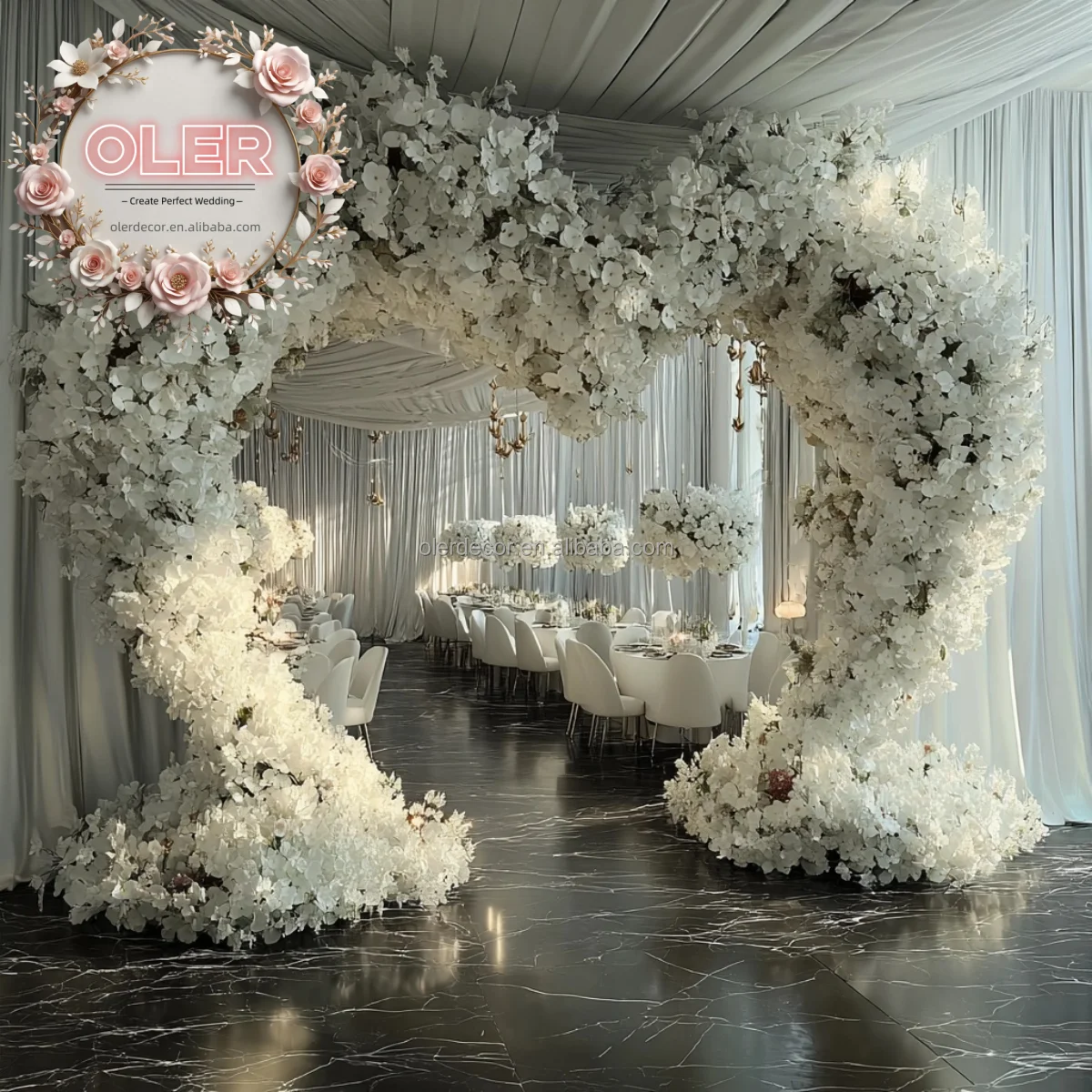 

Custom Modern White Rose Heart-Shaped Arch Artificial Flower Wedding Event Backdrop Decoration Valentine's Day Christmas
