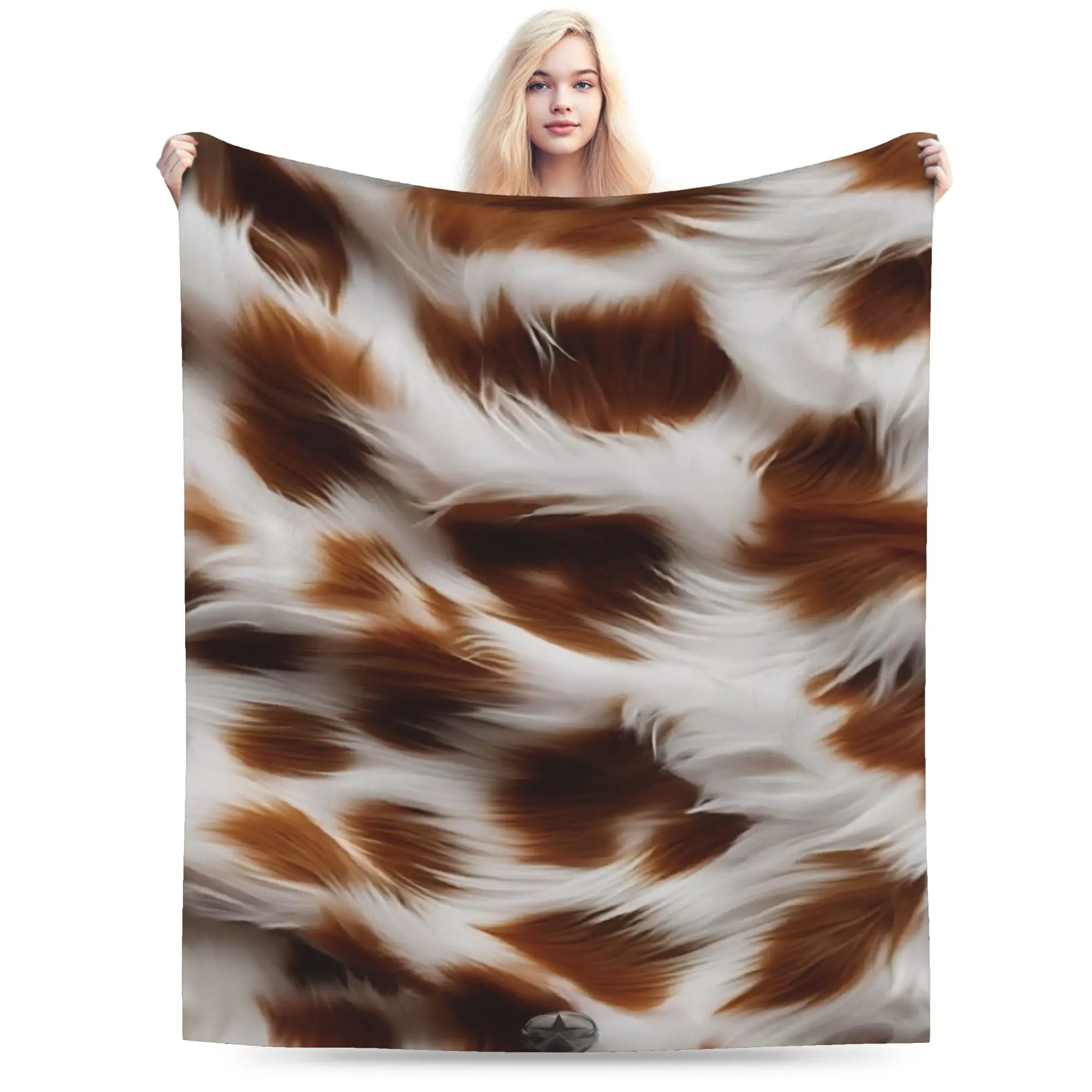 New Arrival Rustic Cow Print Blankets Lightweight Thin Velvet  Cozy Throw Blankets Machine Washable