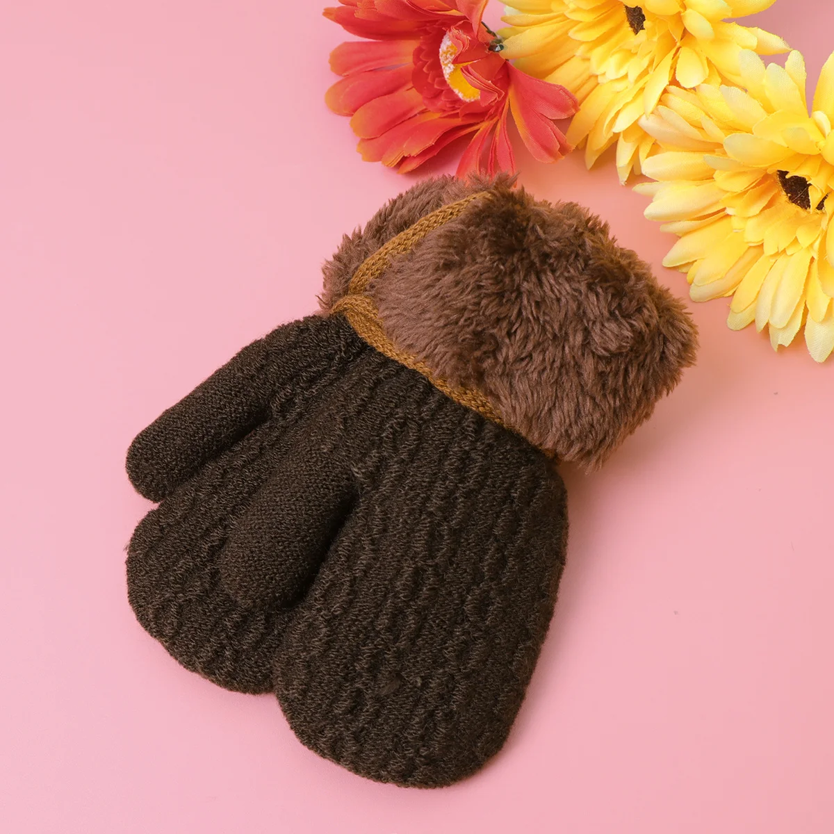 

Winter Warm Gloves Double Layer Knitted Full Finger Coverage Coffee 1-4 Knitted Gloves Years Old Hanging Design
