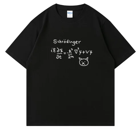Camiseta de manga corta con fórmula de física de mecánica cuántica Schrödinger's cat para hombres y mujeres, camiseta de verano de algodón puro