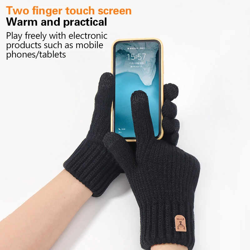 1 paar Männer Frauen Verdickung Wolle Gestrickte Handschuhe männer Warme Voll Finger Handschuhe Winter Touchscreen Plus Fleece Handschuhe