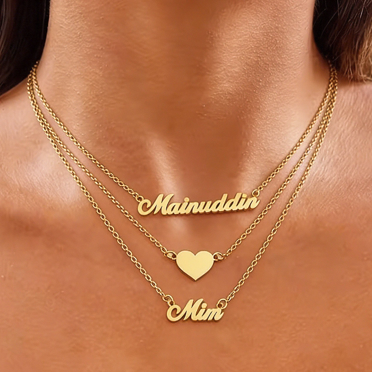 

Fashion Custom Name Three Chains Heart Necklaces For Women Stainless Steel Personalized Pendant Necklaces Creative Jewelry Gifts