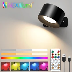 RGB Modern LED Wall Sconces Lamp, 2000mA Battery USB Charge, Touch Controlled 3-level Brightness Modes, 360 Degree Free Rotation