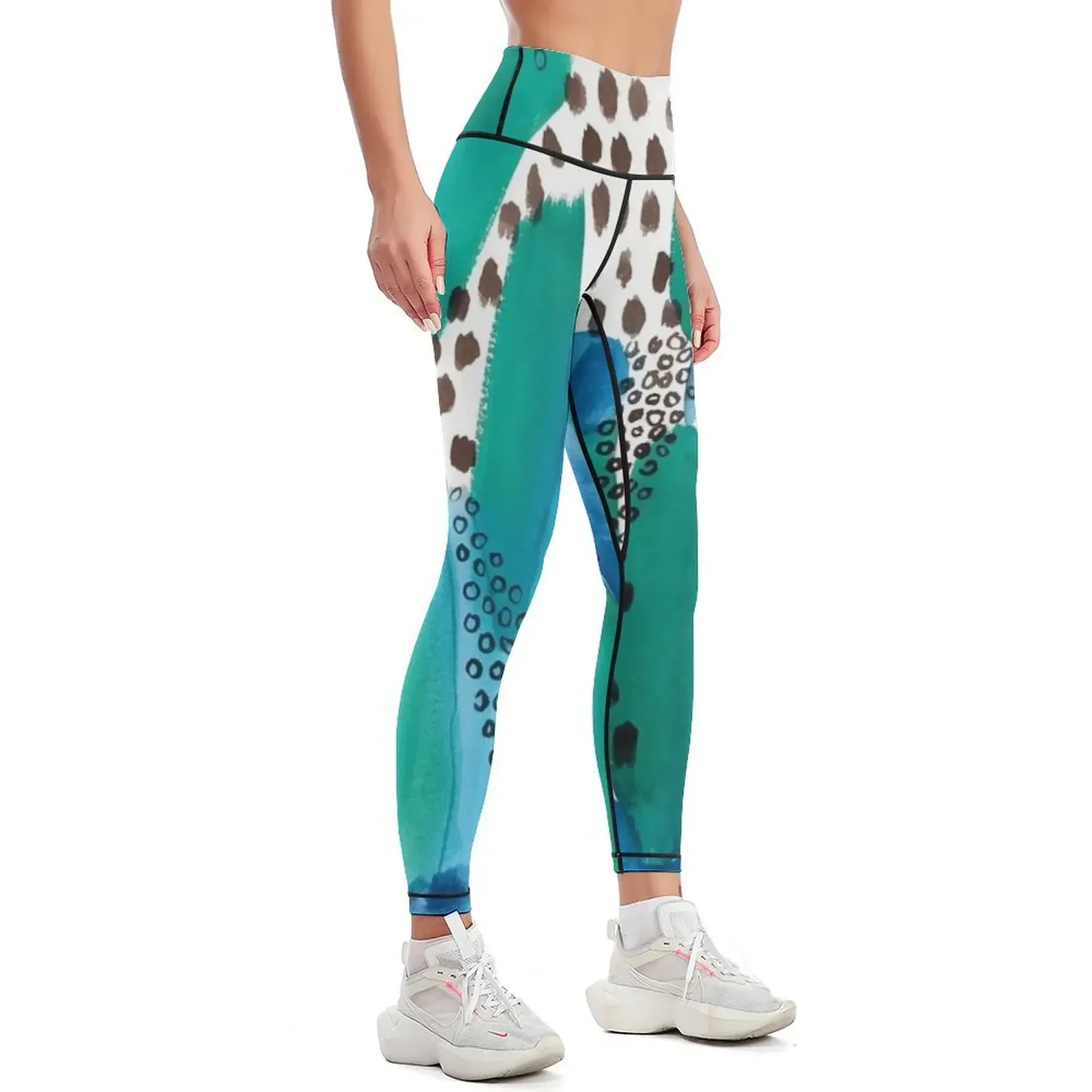 Abstract Watercolor Brushstrokes in Blue Green Leggings Women's fitness sporty woman push up Sports pants woman Womens Leggings