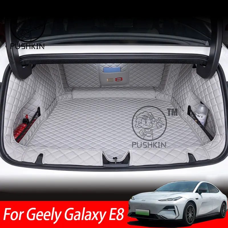 

Для Geely Galaxy E8 2024 2025 автомобильный коврик для багажника, задний багажник, кожаный напольный ковер, защитный коврик, аксессуары, коврики