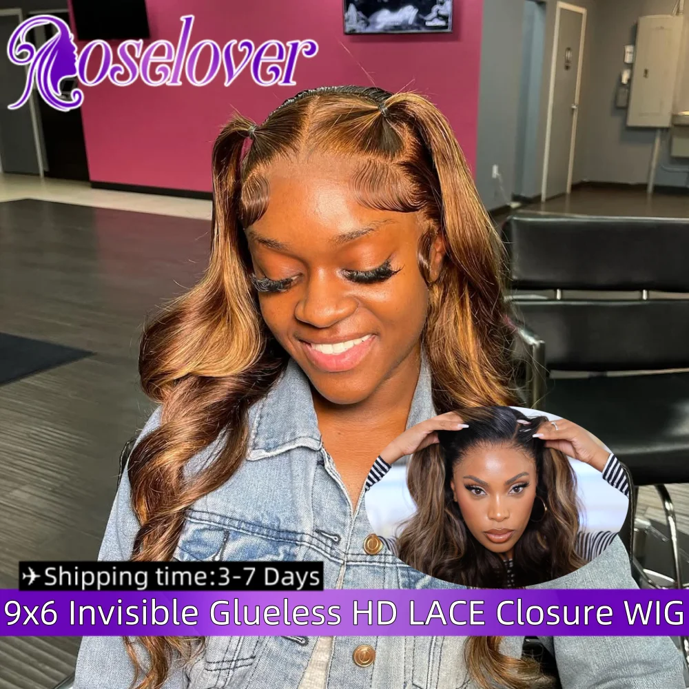 

ROSELOVER 34 дюйма 9x6 невидимый настоящий HD кружевной полный фронтальный парик Wear to Go бесклеевой объемный волнистый коричневый цвет 250% для чернокожих женщин