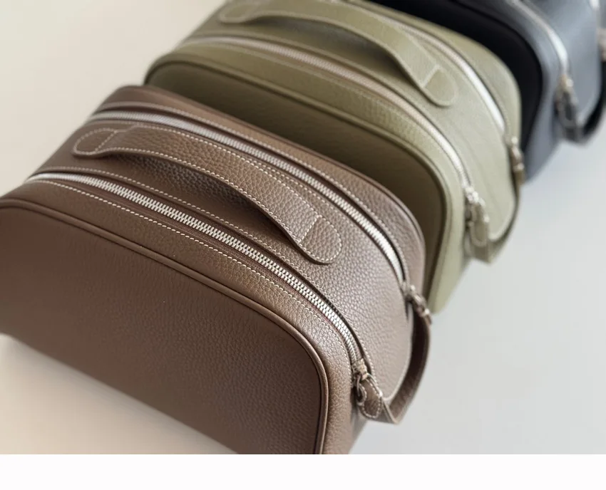 Erstklassige Kosmetiktasche aus Rindsleder für Damen, Hochwertige Tragbare Reise-Kosmetiktasche mit Großer Kapazität, Weiche Luxus-Toilettentasche – Detail 17