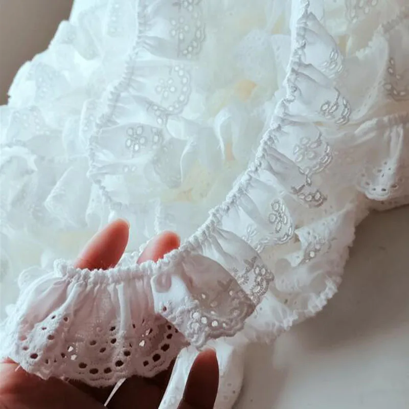 Tecido de renda bordado algodão branco, DIY Applique Collar Trim, fita costura guipure, pano de casamento, vestidos femininos, luxo, 4cm de largura