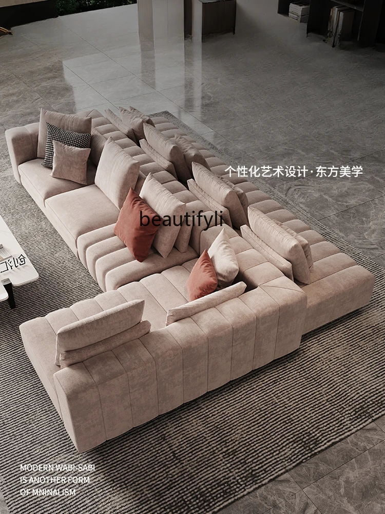 Double-Sided Sofa Large Flat Horizontal Hall Villa Fabric Module Sofa Piano Keys Back-to-Back Two-Way Sitting Island Sofa