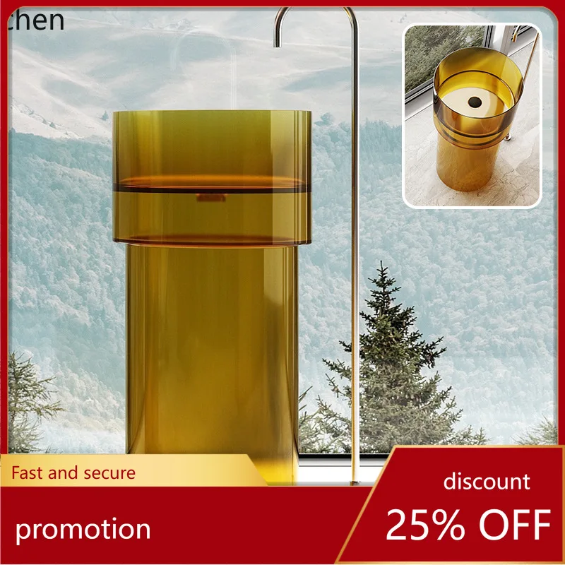 ZML Transparent Resin Column Basin Washbasin Hotel Floor Standing Column Wash Basin