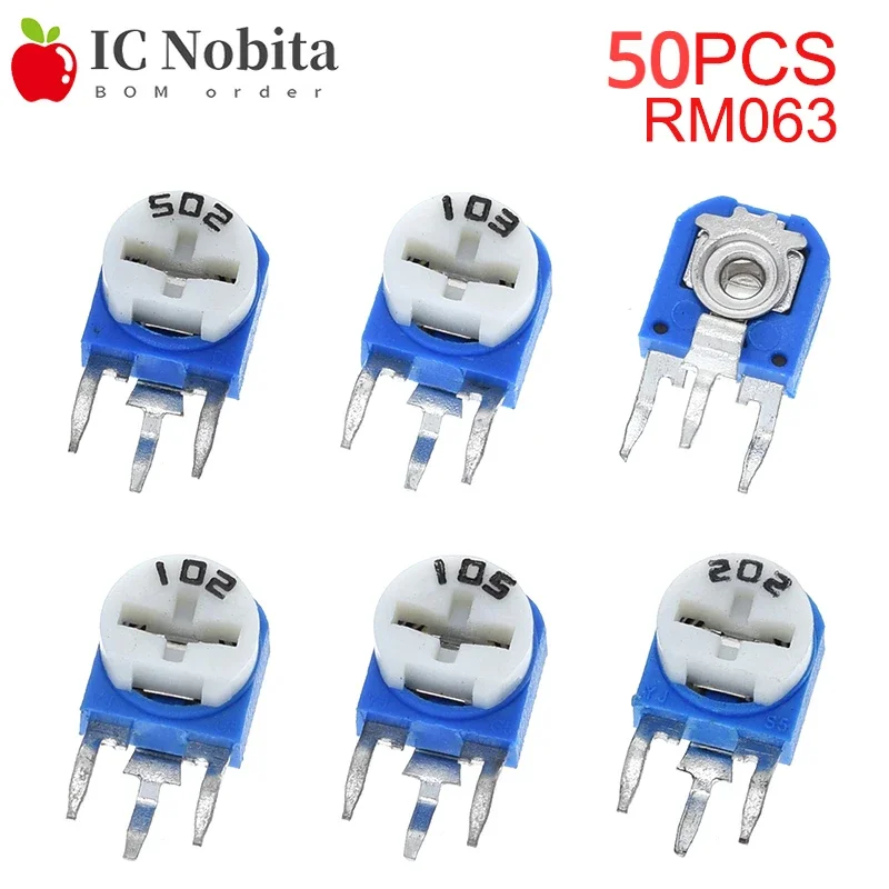 

50PCS RM063 RM-063 100R 200R 500R 1K 2K 5K 10K 20K 50K 100K 200K 500K Ohm Trimpot Trimmer Potentiometer Variable Resistor