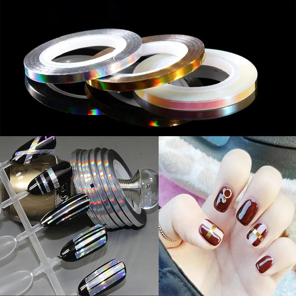 10/6 Rolls Laser Glitter Nails Art Striping Tapes, 1mm/2mm/3mm 3D Nail Liner Stickers, Adhesive Stickers For Nail Tips Styling