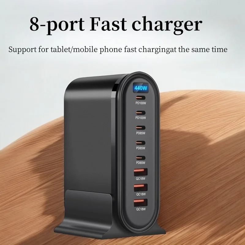 440w-gan急速デスクトップ充電器-usb-type-c-8ポート-5c3a-pdマルチデバイス充電-コンパクトタブレット充電器-モバイル便利