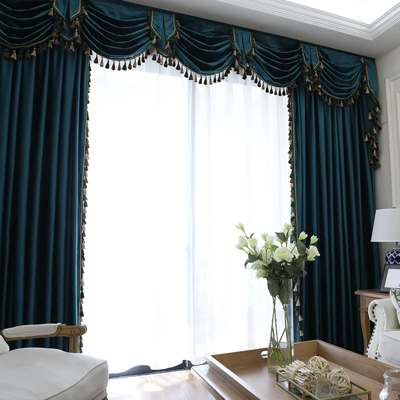 

Curtains for Living Room Bedroom Villa Luxury European Solid Color Velvet Modern Tulle Sheer Window Valance