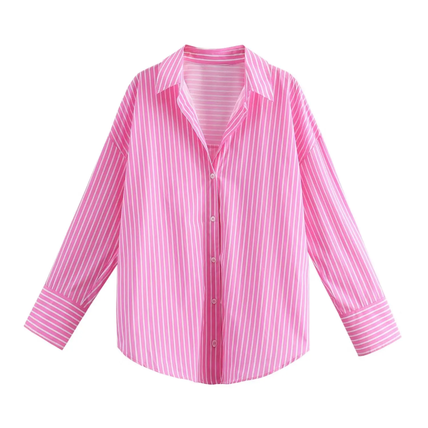 

Women's 2024 New Fashion Loose Basic Casual Striped Poplin Shirt Retro Long Sleeve Button up Women's Shirt Unique Top