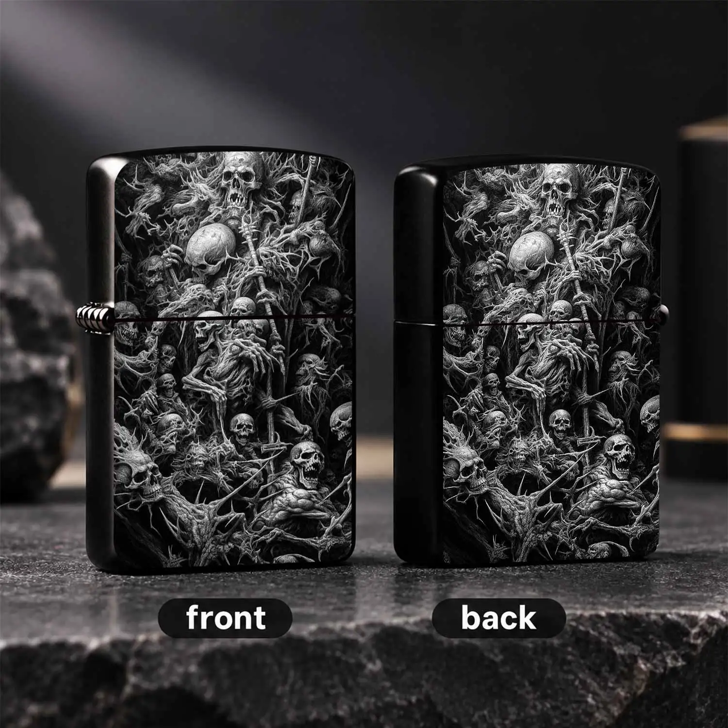 Dark Skeleton Legion Themed Portable Lighter, Exquisite Gothic Macabre Art Pattern, Unique Spooky Aesthetic Accessory for Daily Use Outdoor Camping Halloween Gifting to Gothic Art Lovers Collecto A Humorous And Interesting Lighter
