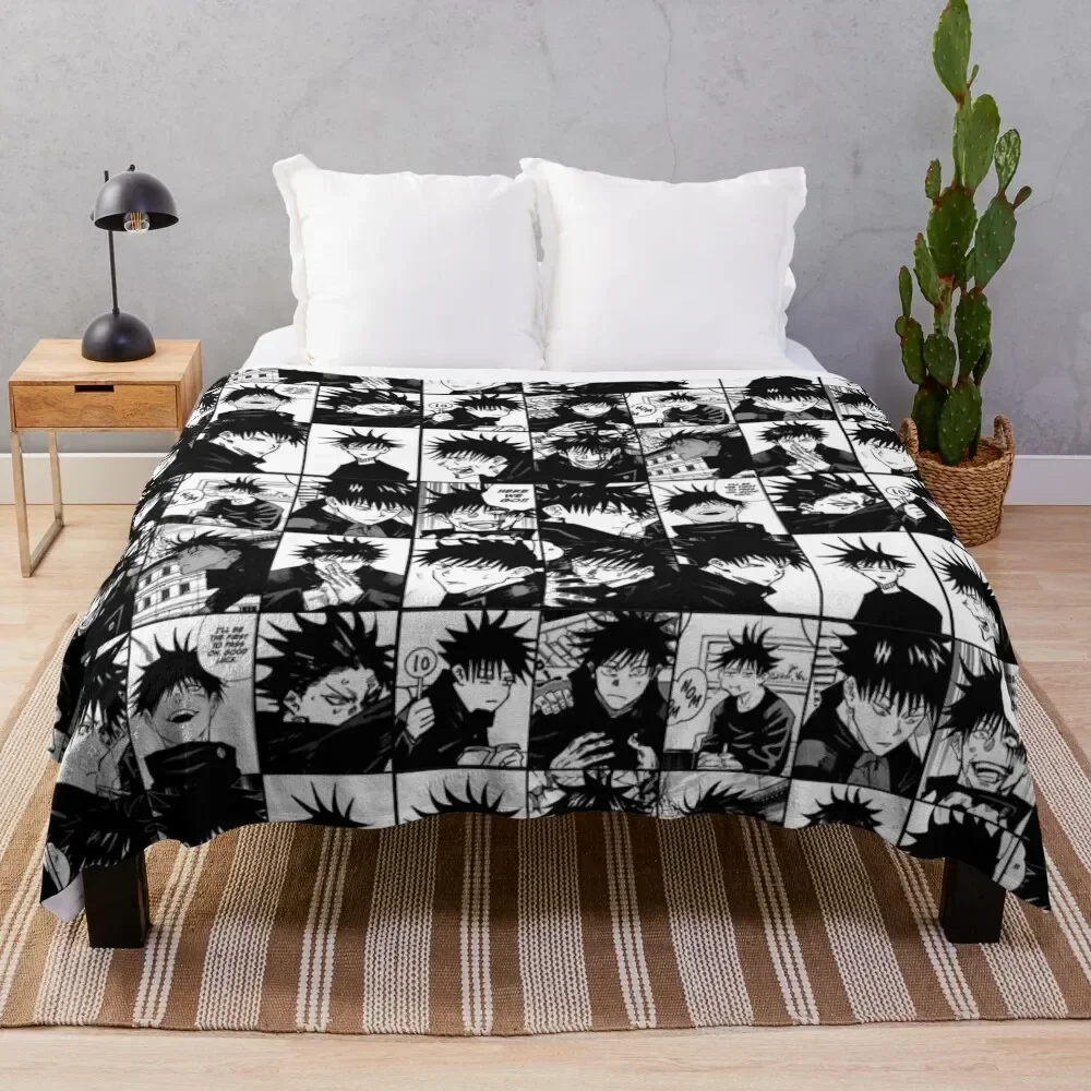 Fushiguro Megumi manga collage -black and white version Throw Blanket Cute Plaid Soft Plush Plaid Travel Blankets