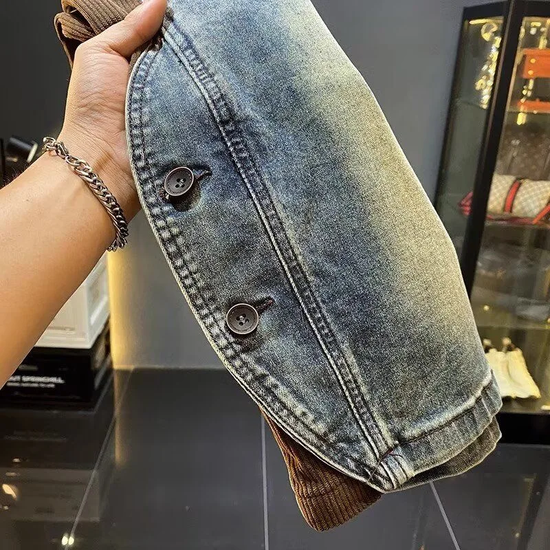 شورت جينز أمريكي ثقيل الوزن للرجال، شورت جينز صيفي فضفاض بخصر مطاطي #6