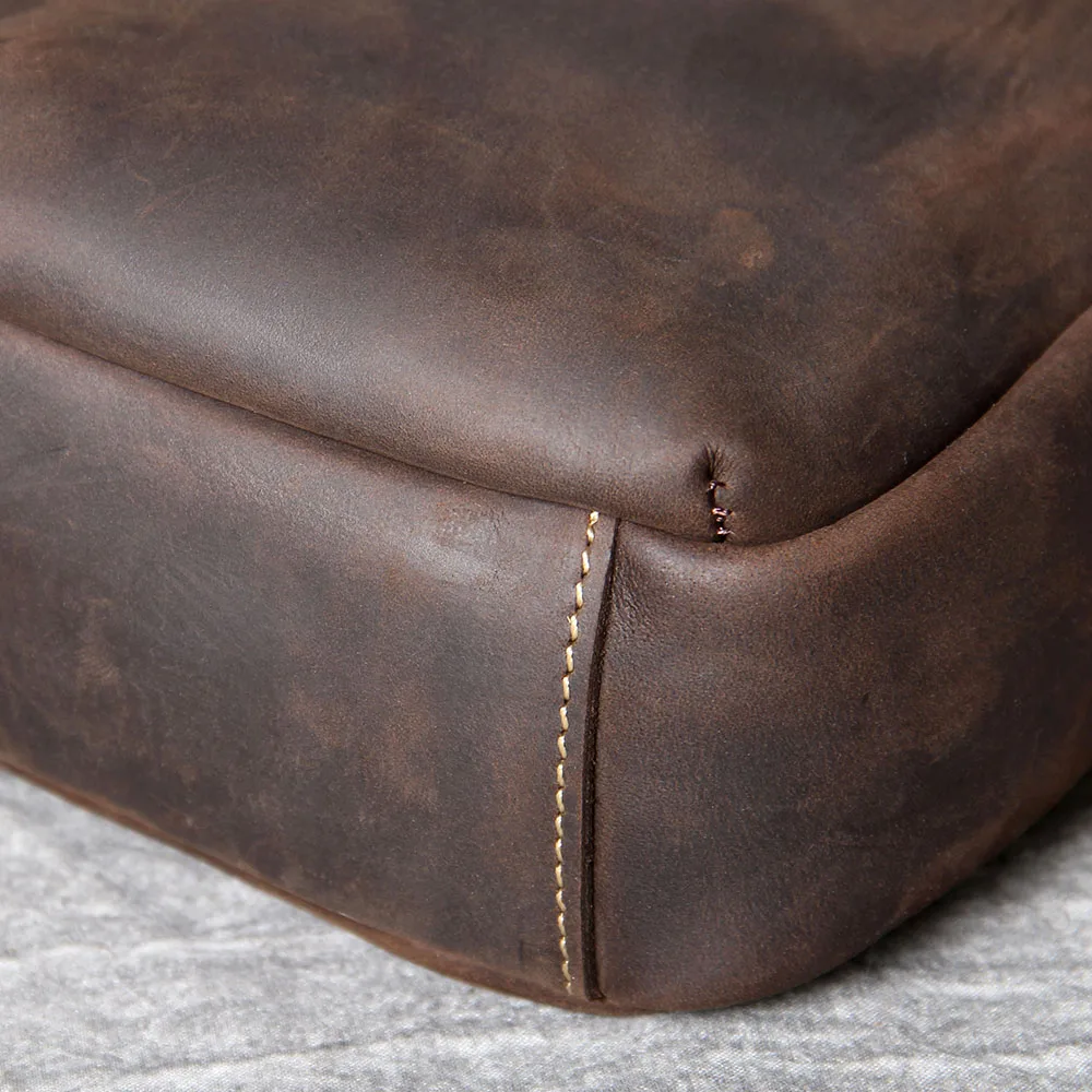 S.WORKER Vintage Echtleder Herren Umhängetaschen Crossbody-Taschen Crazy Horse Handgefertigte Mini-Tasche für Handy & Schlüssel – Detail 14