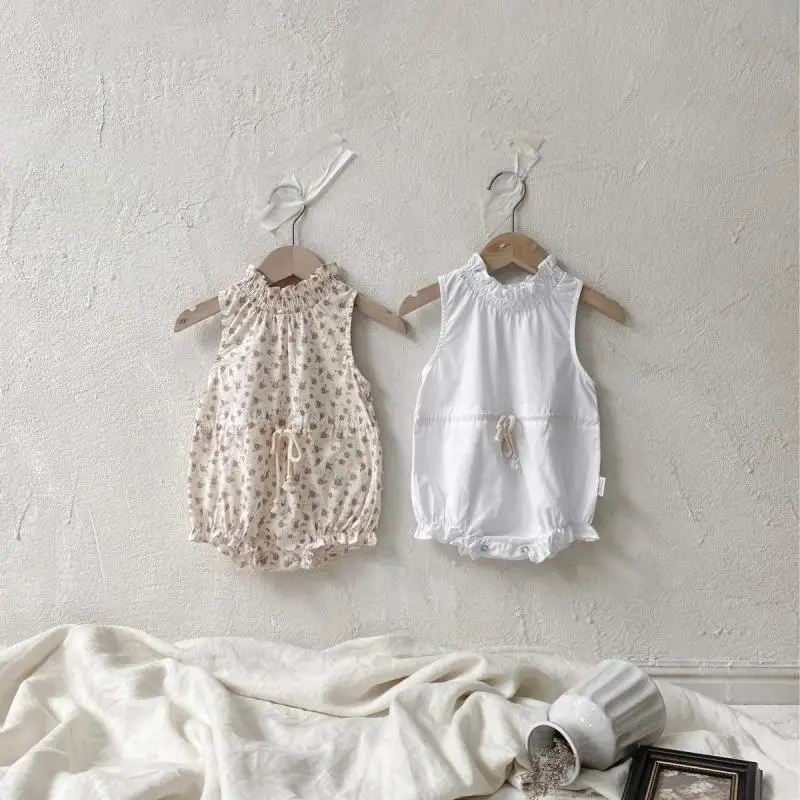 2026 Summer New Baby Girl Sleeveless Lace Collar Bodysuit Infant Girl Sweet Princess Floral Jumpsuit Newborn Clothes 0-24M