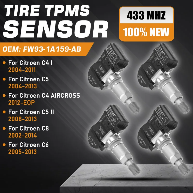 

1/4PCS Tire Pressure Sensor TPMS For Citroen C4 MK1 2004-2011 Citroen C5 2004-2013 Citroen C8 2002-2014 Citroen C4 AIRCROSS C6