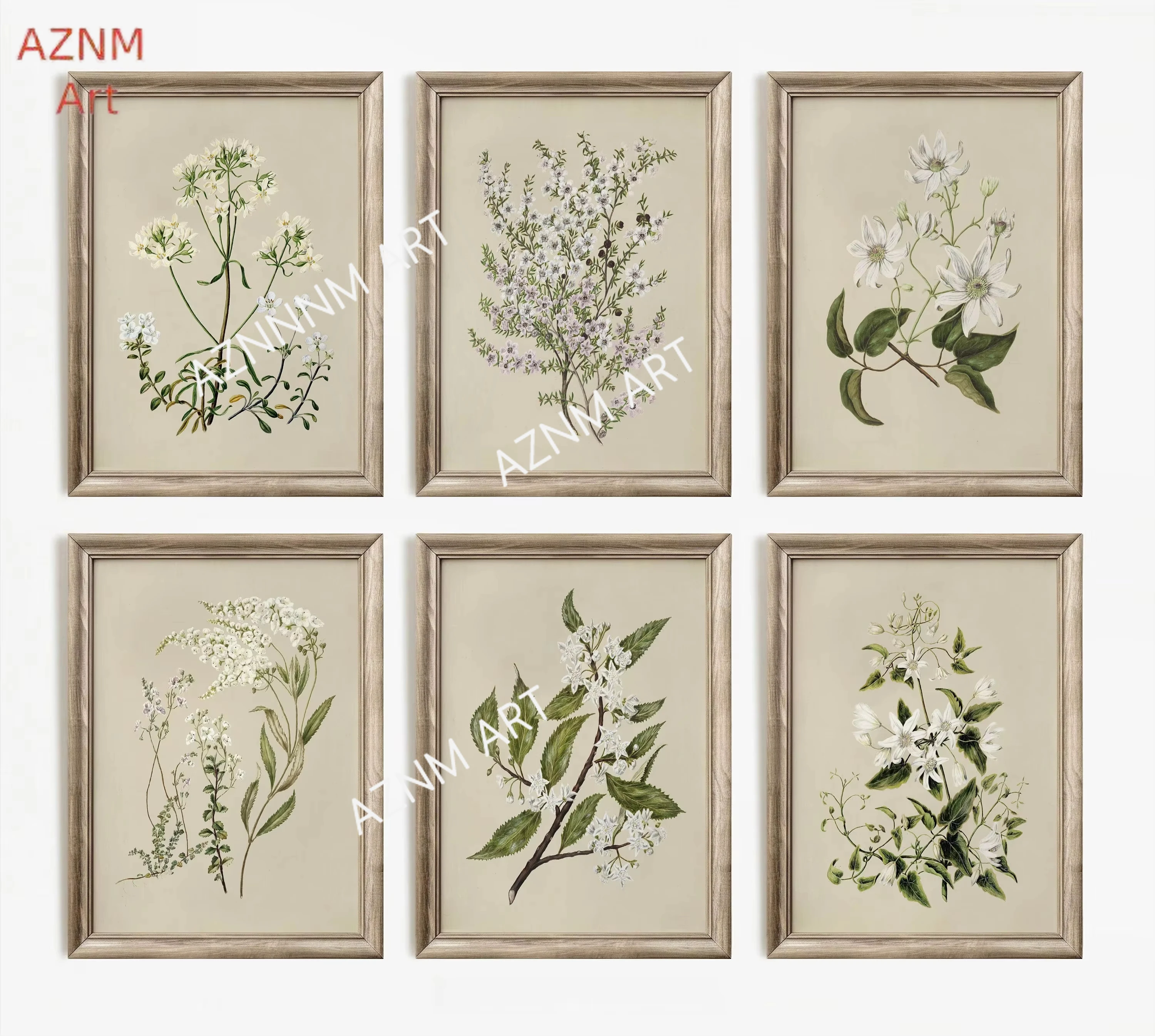 Retro Green Plants Canvas Prints Neutral Flowers and Herbs Gallery Wall Art Posters for Modern Living Room Home Decor Gifts