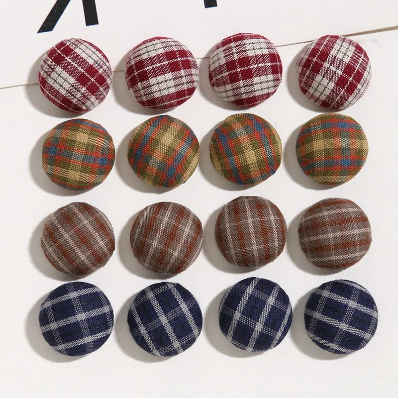 Winter style 100pcs/lot 18mm color plaid pattern fabric geometry rounds shape cabochon beads diy jewelry garment hair accessory