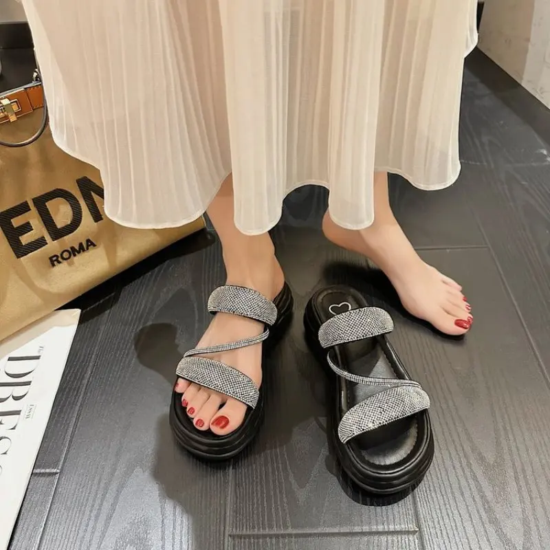 Crystal Platform Flats Fashion Slippers Sexy Summer New Sport Sandals Luxury Heels Shoes Party Brand Women Shoes Ladies Slides