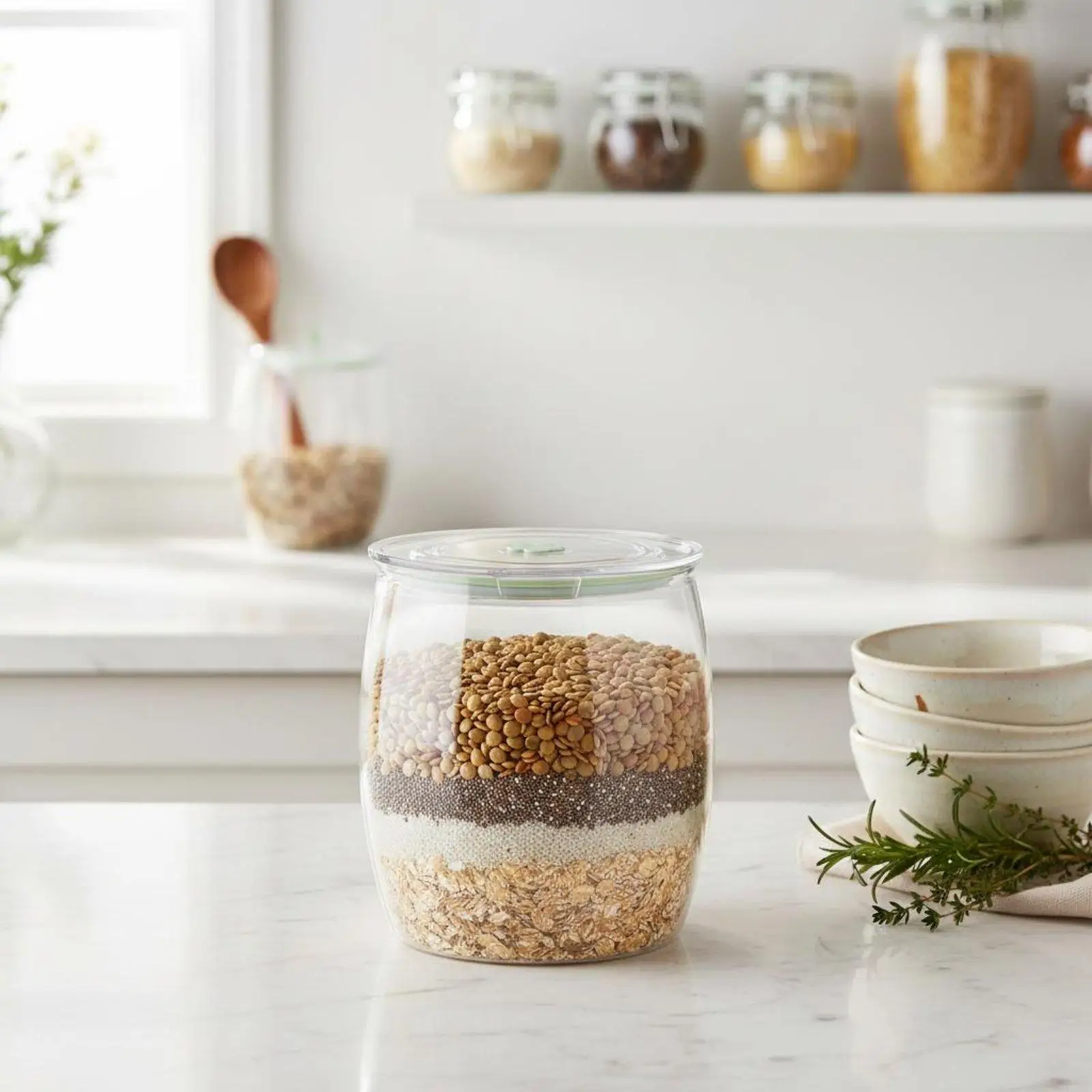 Big Capacity Rice Keeper with Sealed Lid for Dry Food Pantry Storage Jar Kitchen Organization Container