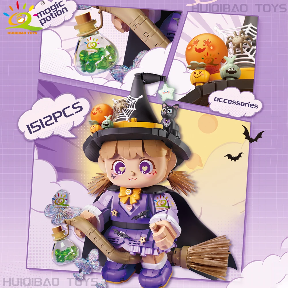HUIQIBAO Halloween Mini Magiczna Dziewczyna Wiedźma Model Klocki Konstrukcyjne Miasto DIY Kreatywne Cegły Zabawki Dorosły Dekoracyjne Ozdoby Prezent