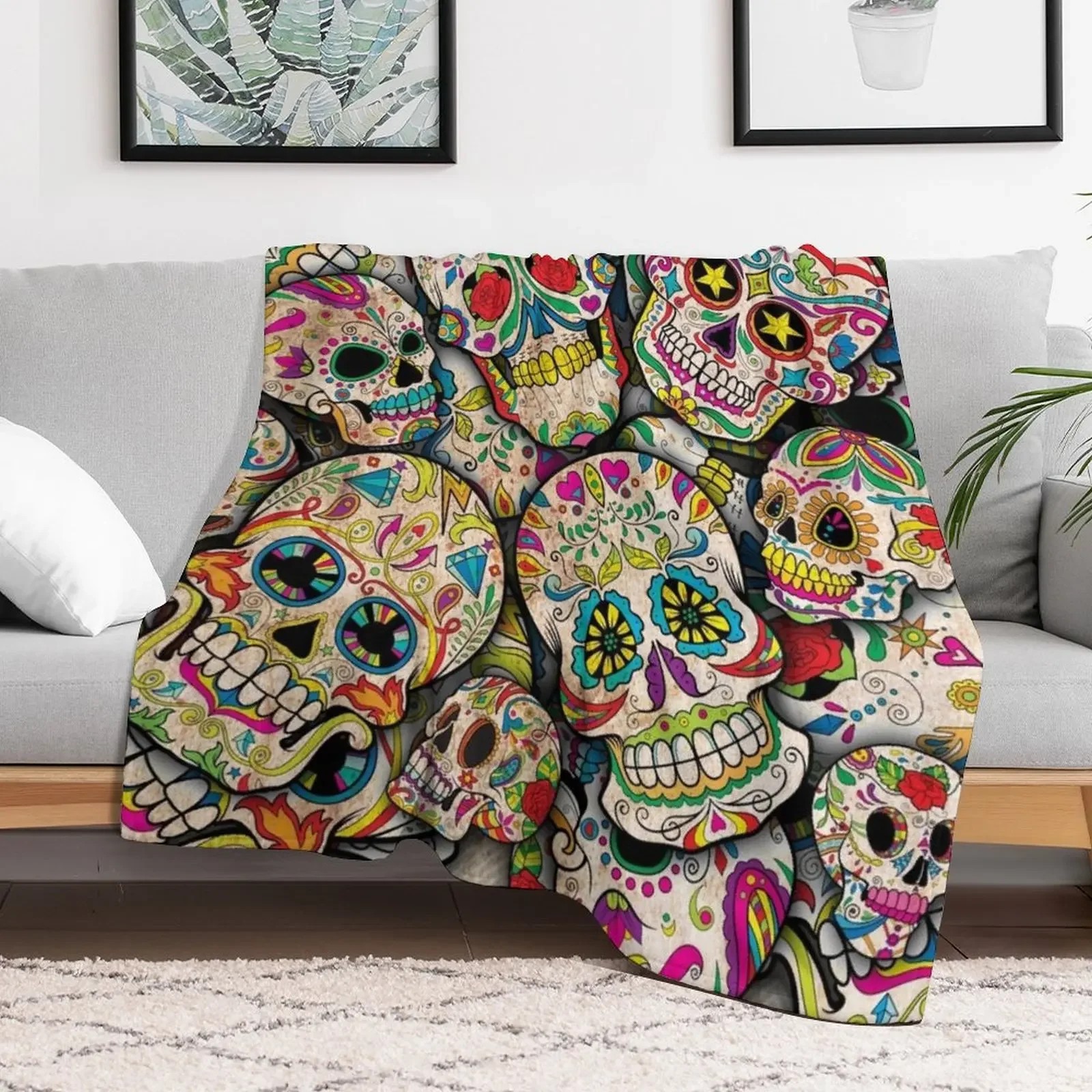 Sugar Skull Collage Throw Blanket Multi Purpose Soft Warm Blanket for Home Travel