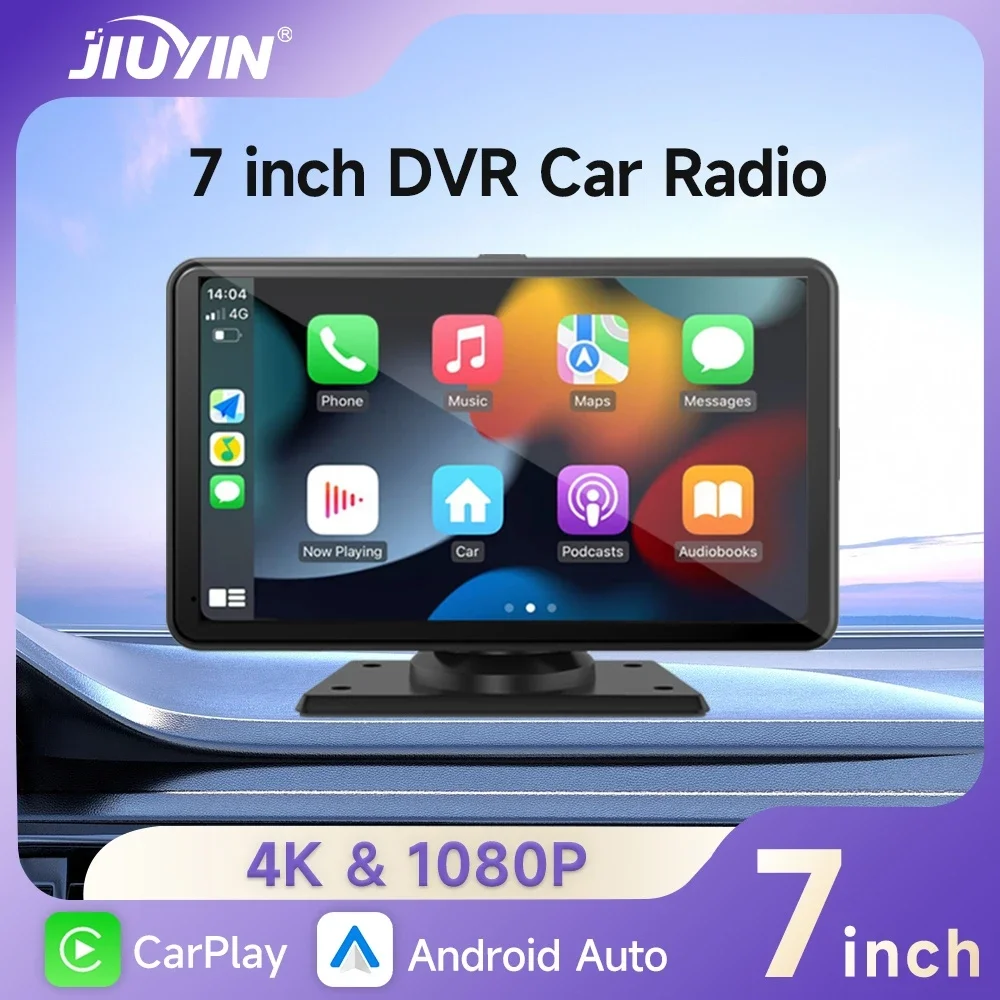 

Universal 7 inch 4K Dash Cam Car DVR Multimedia Video Player Wireless Carplay & Android Auto Driving Recorder Touch Screen BT