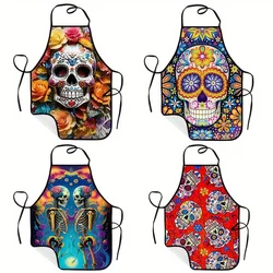 1pc Kitchen Apron,Colorful Printed Cooking Apron,Skull Pattern Apron, Baking Accessories,Chef Waiter Coffee Shop Barbecue Apron