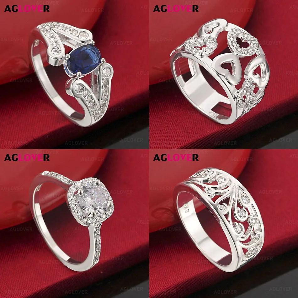 

AGLOVER 925 Sterling Silver 7-10# Hollow Heart-Shaped Zirconia Ring Charm Ring Women's Party Engagement Jewelry