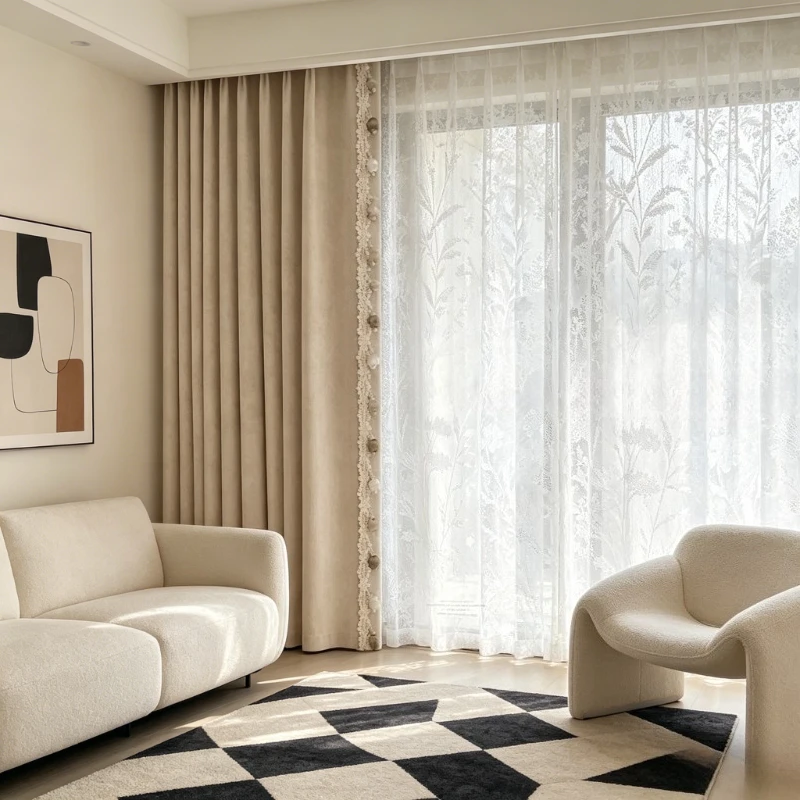 Fashion French Light Luxury Cream Snow Neil Jacquard Sunshade Curtains Custom High Window Drapes for Living Room Bedroom Elegant