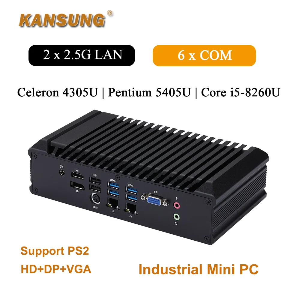 KANSUNG 8.a generación Celeron 4305U Pentium 5405U Core i5 8260U DDR4 M.2 SSD Micro computadora 2 x 2,5G LAN AES-NI 6 x RS-232 COM Mini PC