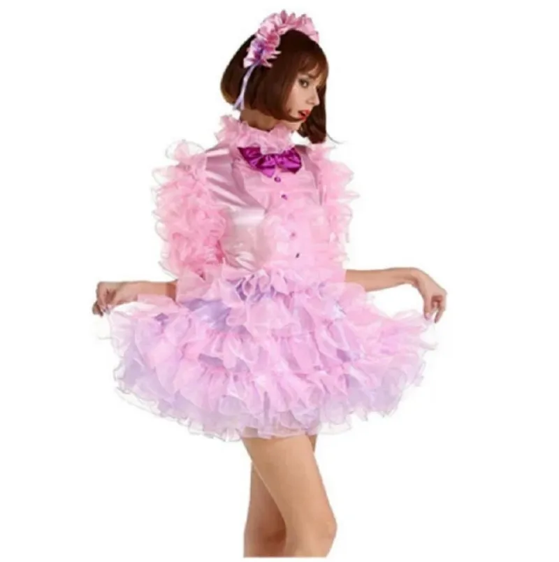 2024 Hot Selling Sexy Girl Maid Half Sleeve Lockable Pink Dress Cosplay Costume Adult Customization