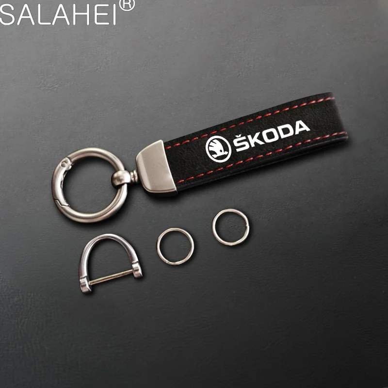 

For Skoda Octavia Fabia Rapid Superb Kodiaq Scala Karoq Citigo Kamiq Roomster Enyaq Car Accessories Leather Car Lanyard Keychain