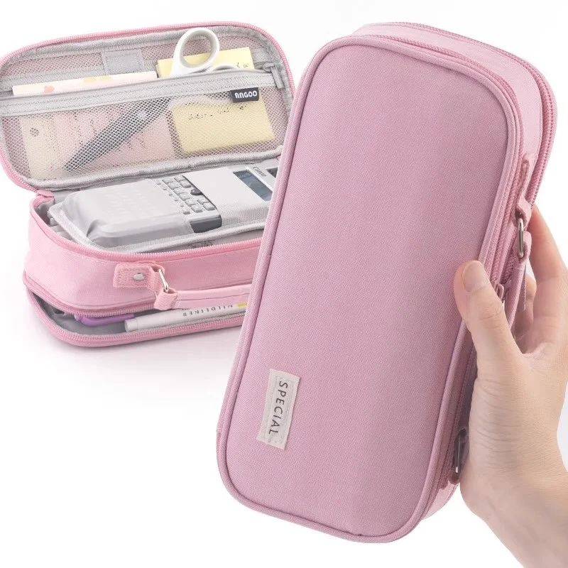 

Сплошной цвет, сумка-карандаш с ручкой, холст, розовая, большая вместительная сумка для ручек, держатель для линейки, сумка INS, подарочные школьные принадлежности, 2 стороны, открытый A