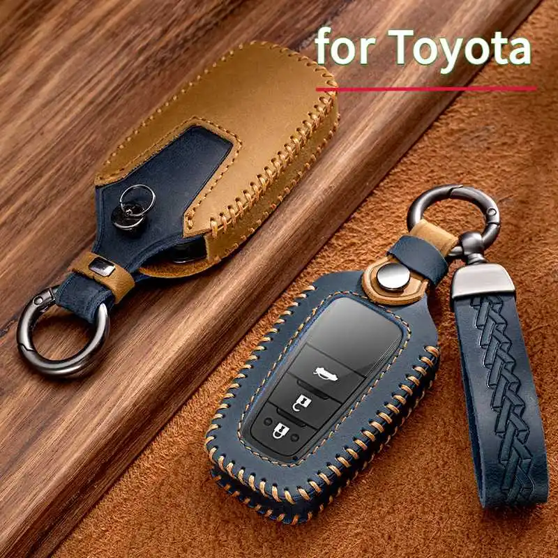 Echtes Leder Autoschlüssel-Hülle für Toyota Camry RAV4 Highlander Avalon 2024 Corolla GT86 Altis Land Cruiser Hilux